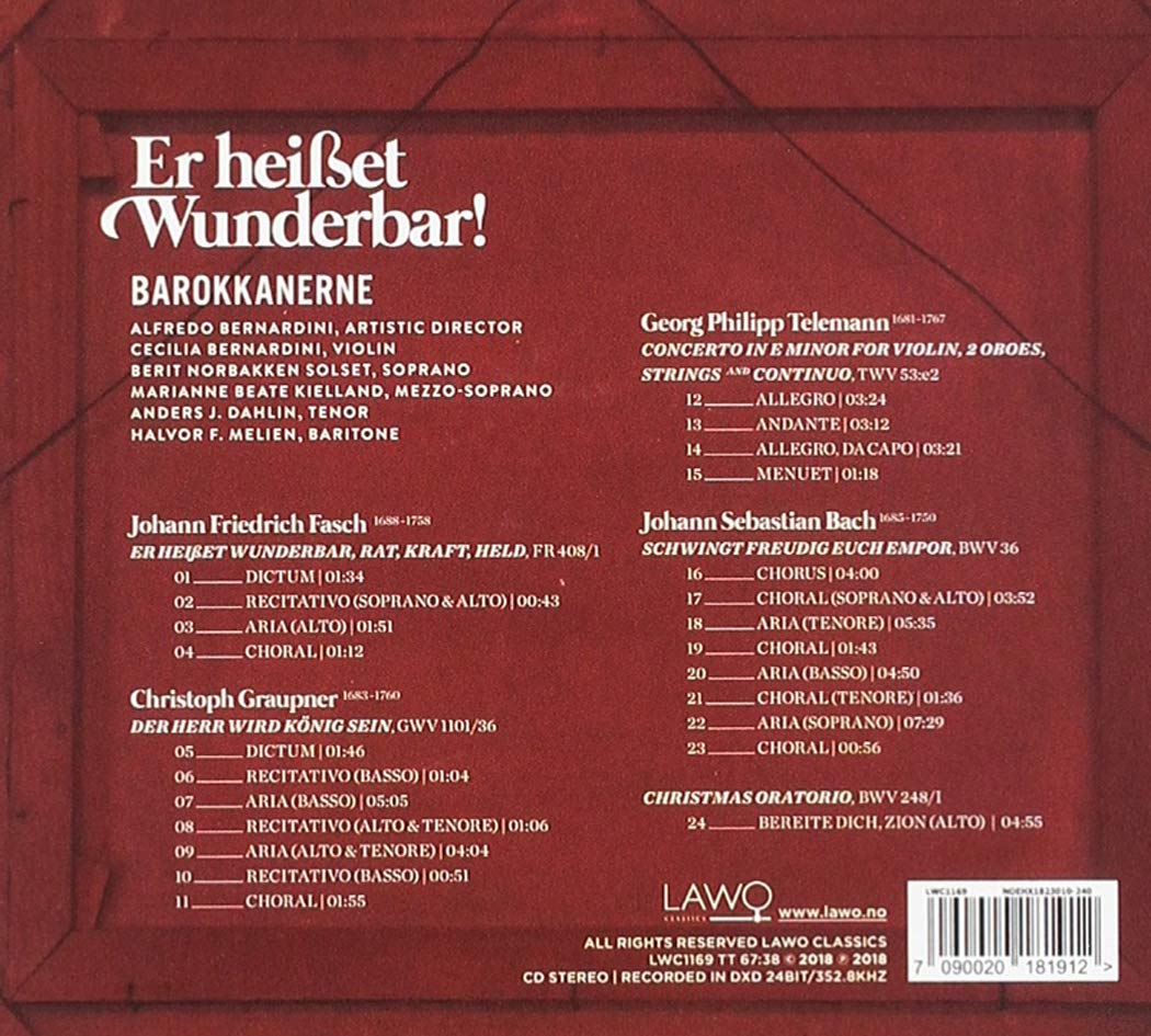 Alfredo Bernardini 독일 바로크 음악 모음집 - 바흐 / 텔레만 / 그라우프너 / 파슈 (Er HeiBet Wunderbar!)