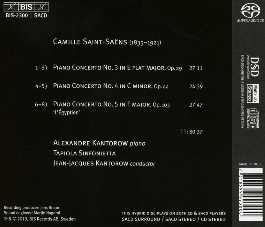 Alexandre Kantorow 생상스: 피아노 협주곡 3, 4, 5번 (Saint-Saens: Piano Concertos `Egyptian`)