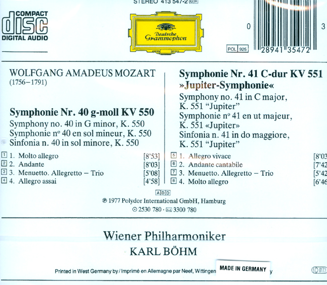 Karl Bohm 모차르트: 교향곡 40, 41번 (Mozart: Symphonies K550, 551)