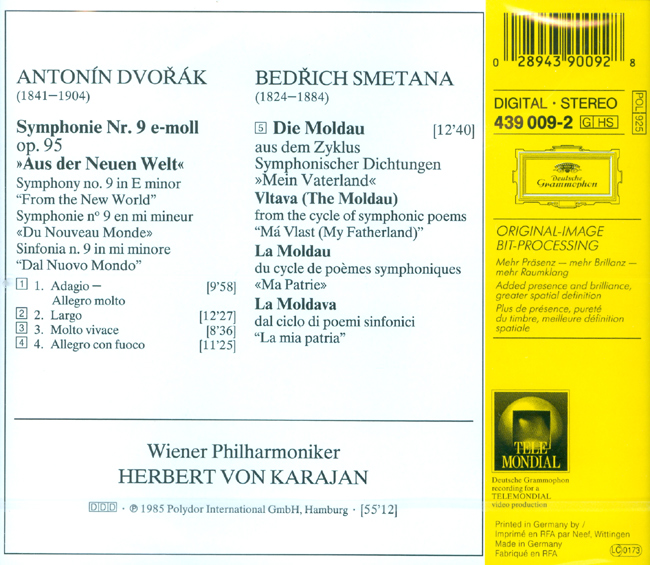 Herbert Von Karajan 드보르작: 교향곡 9번 / 베드르지흐 스메타나: 몰다우 (Dvorak: New World Symphony / Bedrich Smetana: Ma Vlast)