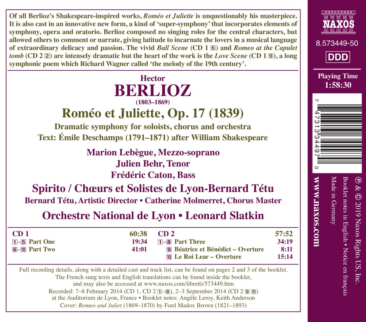 Marion Lebegue 베를리오즈: 로미오와 줄리엣, 베아트리체와 베네딕트 서곡, 리어왕 서곡 (Berlioz: Romeo et Juliette, Op. 17, H 79)