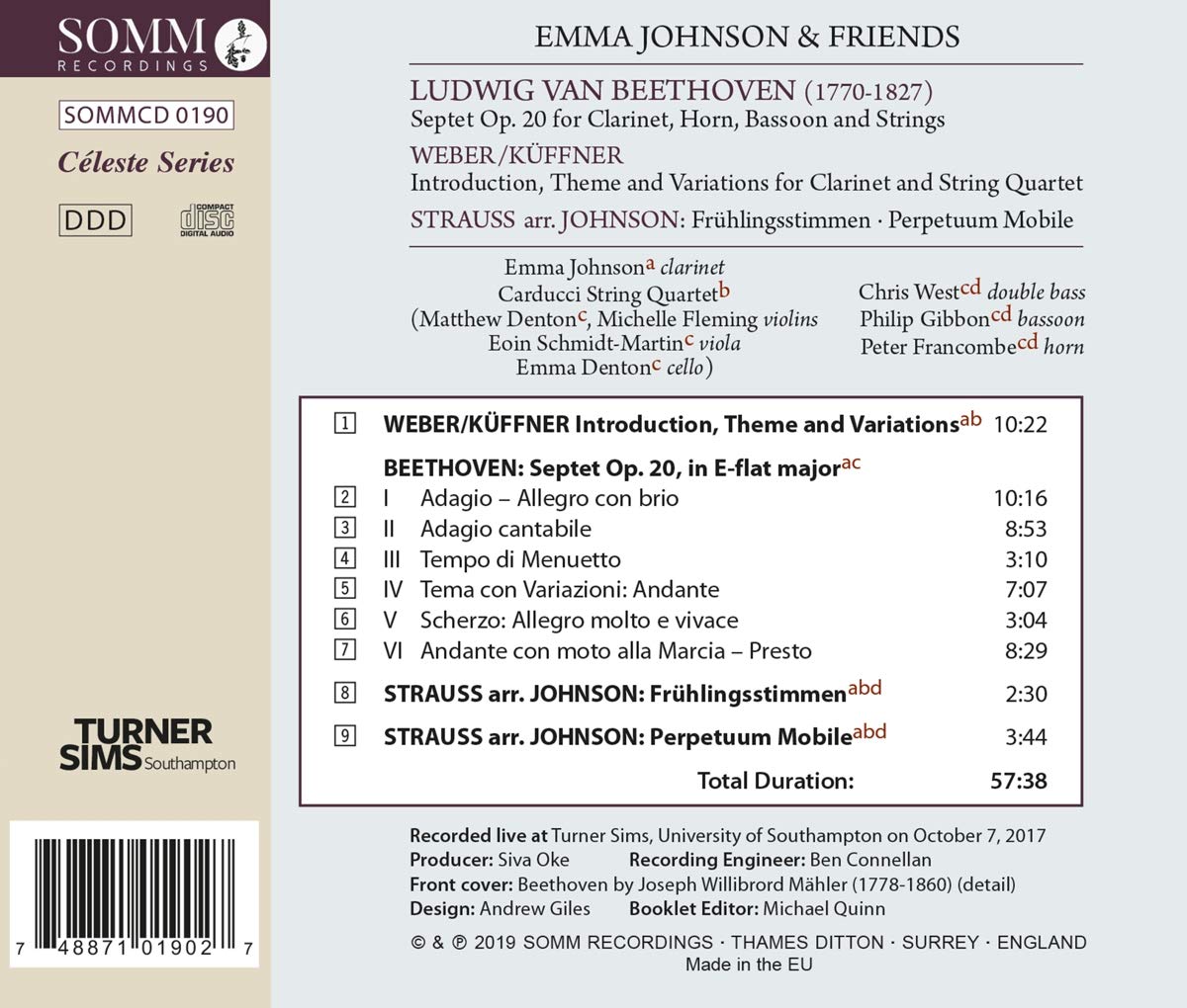 Emma Johnson 실내악 연주회 실황 작품집 (Beethoven / Kuffner / Strauss: Chamber Works)