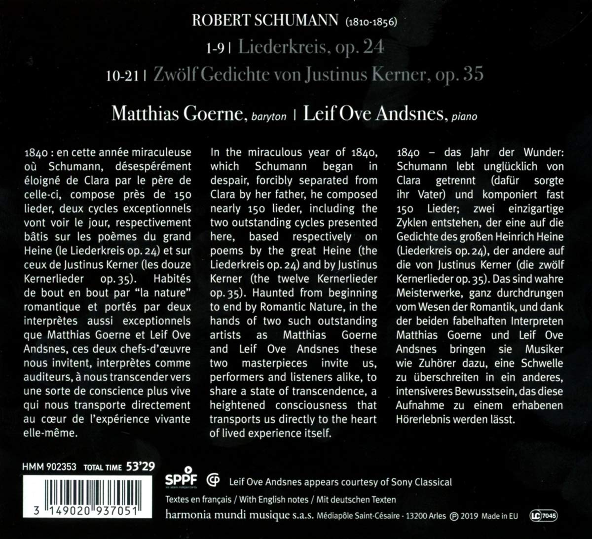 Matthias Goerne 슈만: 리더크라이스, 12개의 시 (Schumann: Liederkreis Op.24, Kernerlieder Op.35)