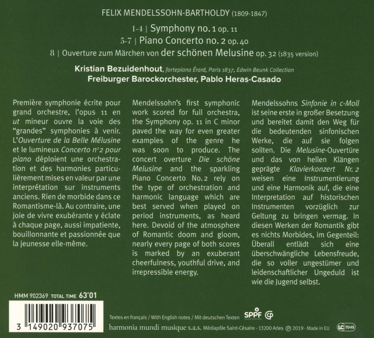 Kristian Bezuidenhout 멘델스존: 교향곡 1번, 피아노 협주곡 2번 (Mendelssohn: Piano Concerto Op 40, Symphony Op. 11)