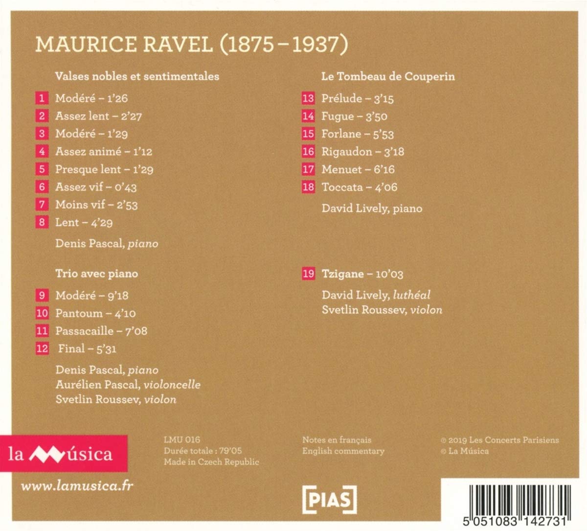 David Lively 라벨: 독주곡, 실내악 작품집 (Ravel a Gaveau)