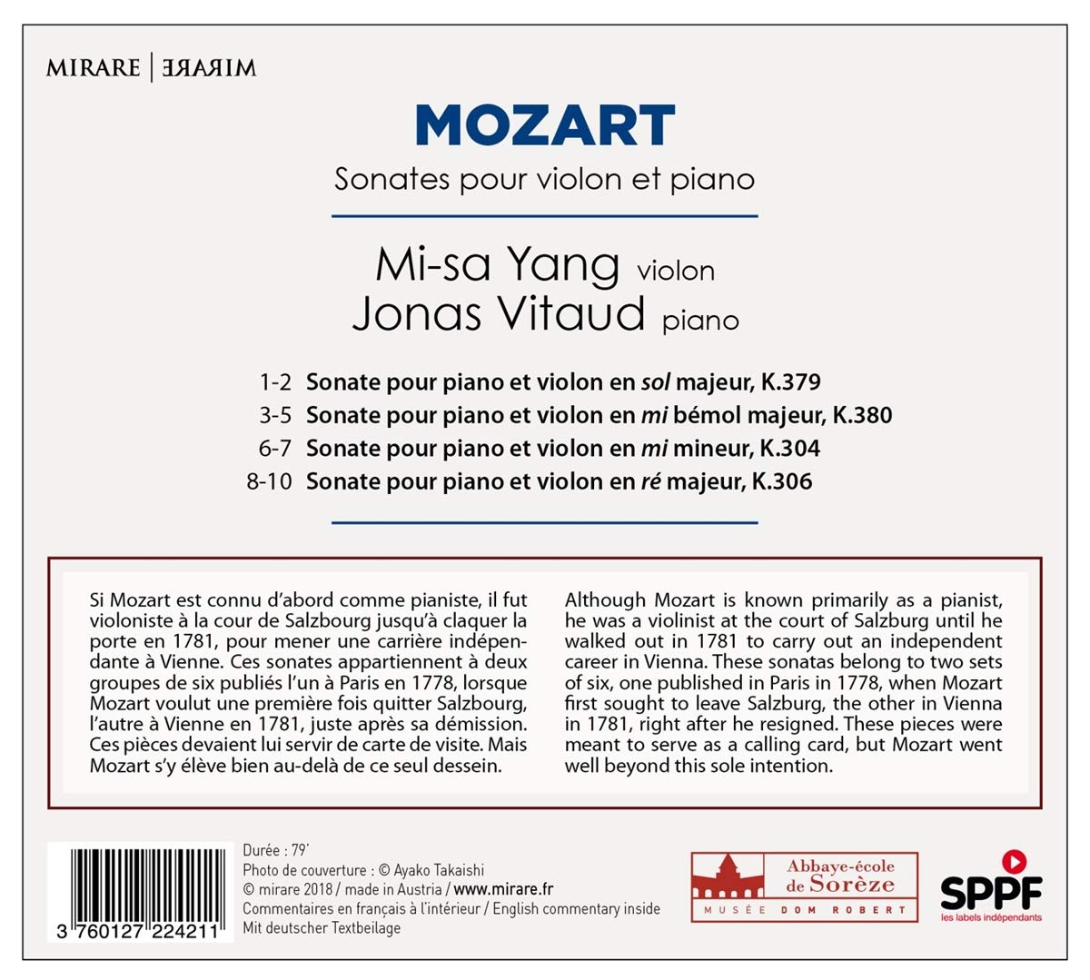 Mi-Sa Yang 모차르트: 바이올린 소나타 27, 28, 21, 23번(Mozart: Sonate pour violon et piano K.379, 380, 304, 306)