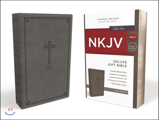 NKJV, Deluxe Gift Bible, Imitation Leather, Gray, Red Letter Edition