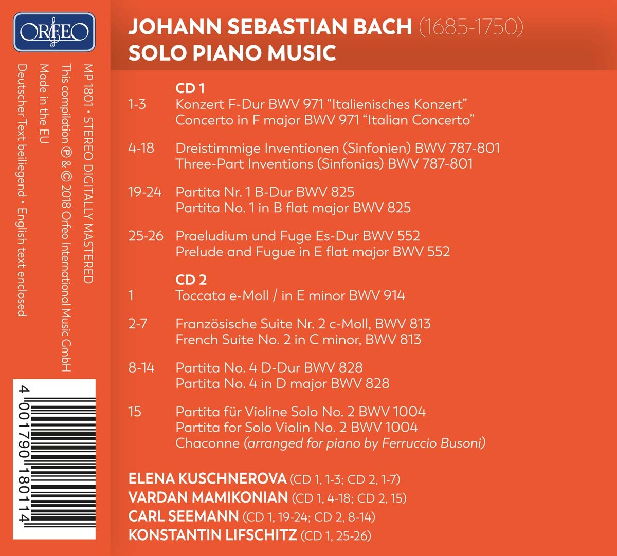 Konstantin Lifschitz 바흐: 파르티타 1, 4번, 프랑스 모음곡 2번, 샤콘(부조니판), 이탈리아 협주곡 외 (Bach: Solo Piano Music)