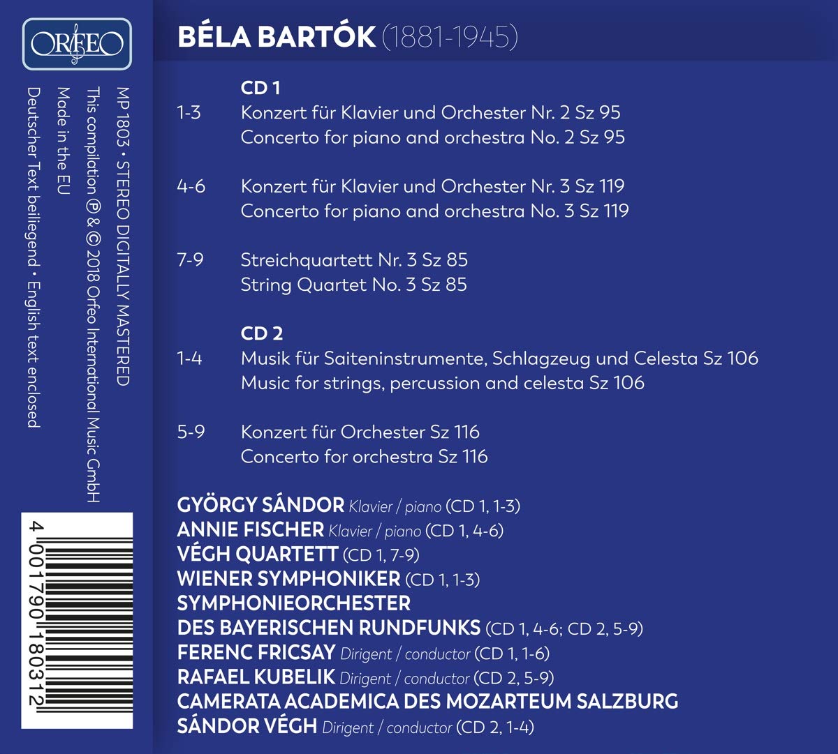 Gyorgy Sandor / Annie Fischer 1950-90년대 Orfeo 레이블 바르톡 녹음 선곡집 (Bartok: Concertos)