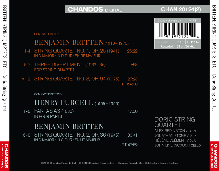 Doric String Quartet 퍼셀: 환상곡 / 브리튼: 현악 사중주 1-3번, 3개의 디베르티멘토 (Purcell: Fantazias / Britten: String Quartets, Three Three Divertimenti)