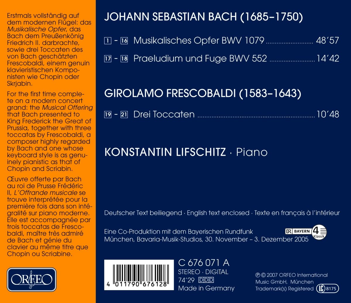 Konstantin Lifschitz  바흐 / 지롤라모 프레스코발디: 피아노 작품집 (Bach / Girolamo Frescobaldi: Piano Works)