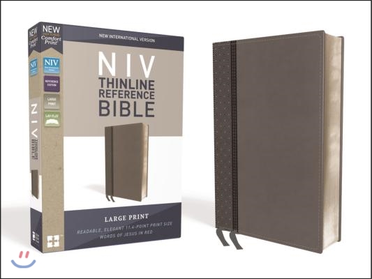 NIV, Thinline Reference Bible, Large Print, Imitation Leather, Gray, Red Letter Edition, Comfort Print