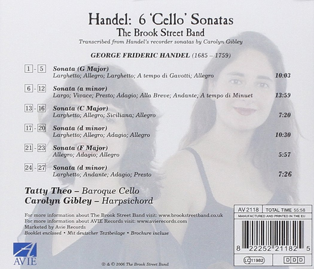 Brook Street Band 헨델: 첼로와 하프시코드로 편곡한 6개의 리코더 소나타 (Handel: Sonatas for Cello)