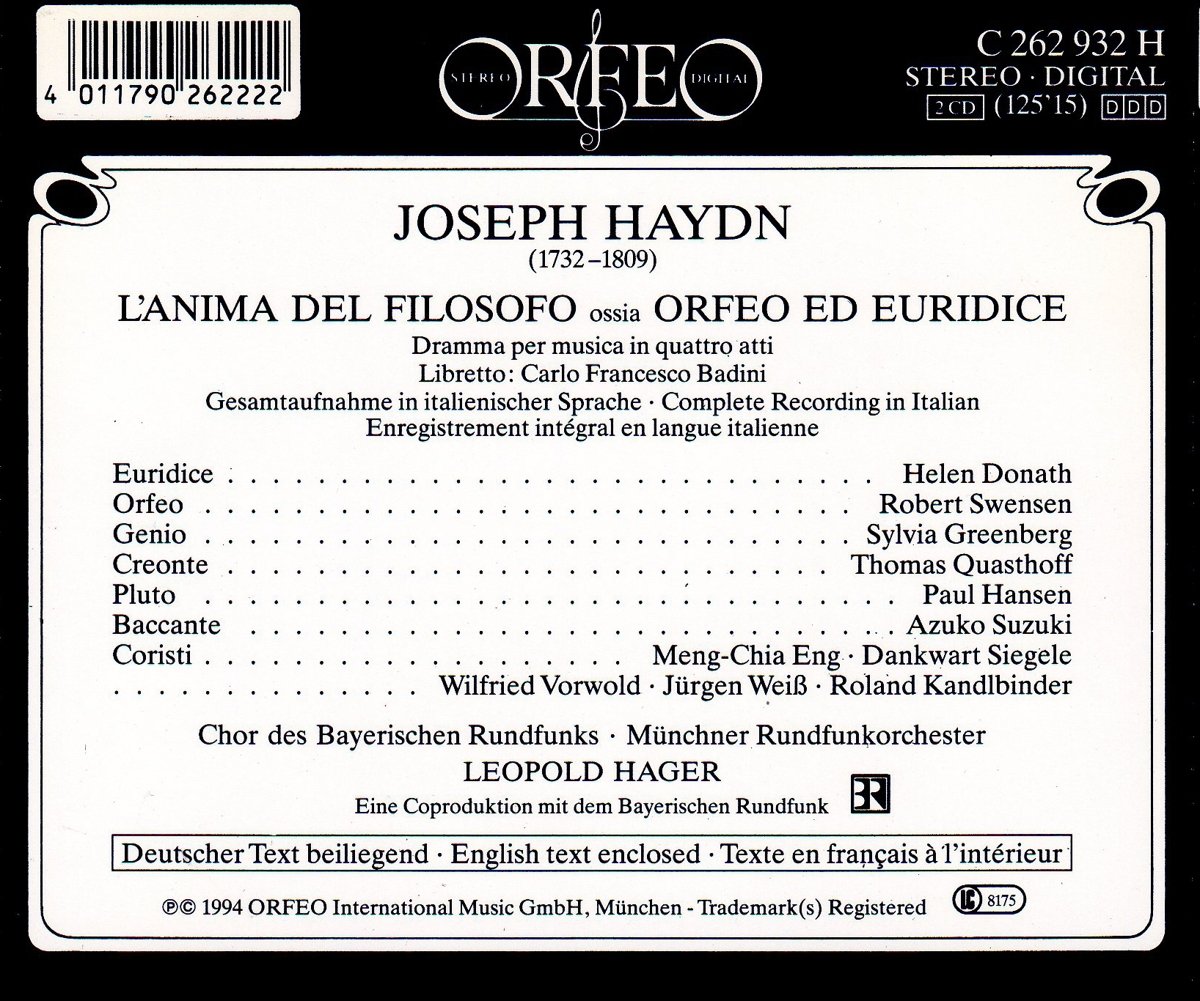 Robert Swensen 하이든: 오르페오와 유리디체 (Haydn: L'anima del filosofo, ossia Orfeo ed Euridice)