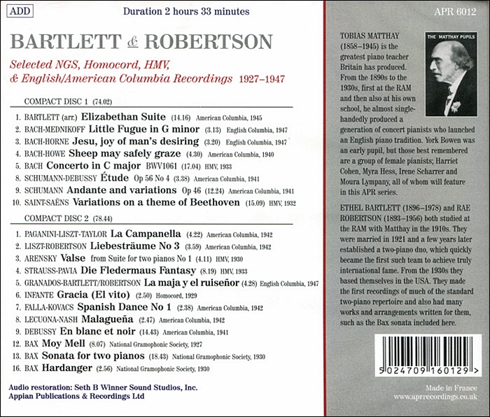 바틀렛 & 로버트슨 피아노 듀오 1927-1947 (Bartlett & Robertson Selected recordings 1927-1947)