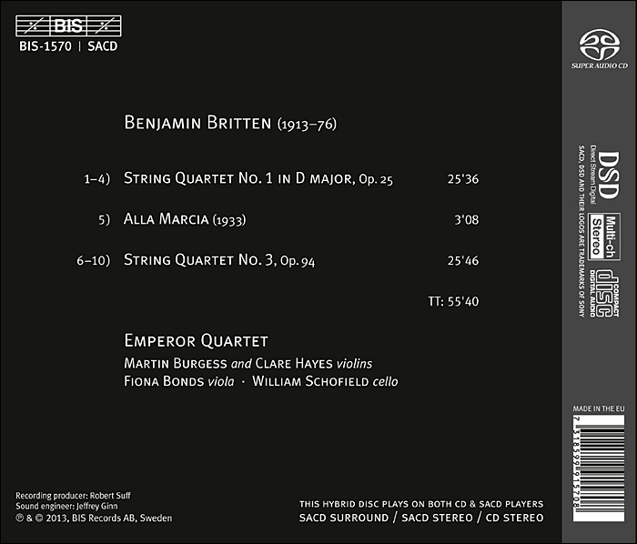 Emperor Quartet 브리튼: 현악 사중주 1, 3번, 알라 마르시아 (Britten: String Quartets, Alla Marcia)