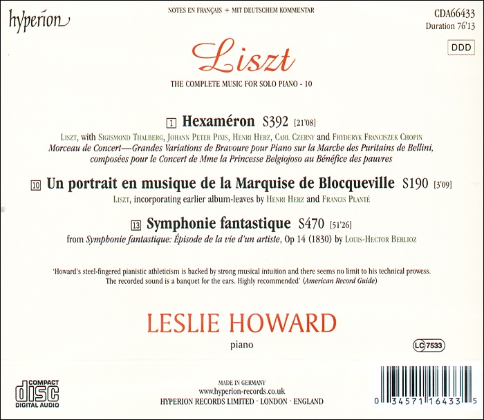 Leslie Howard 리스트: 헥사메론, 음악의 초상 (Liszt: Hexameron, Un portrait en musique)