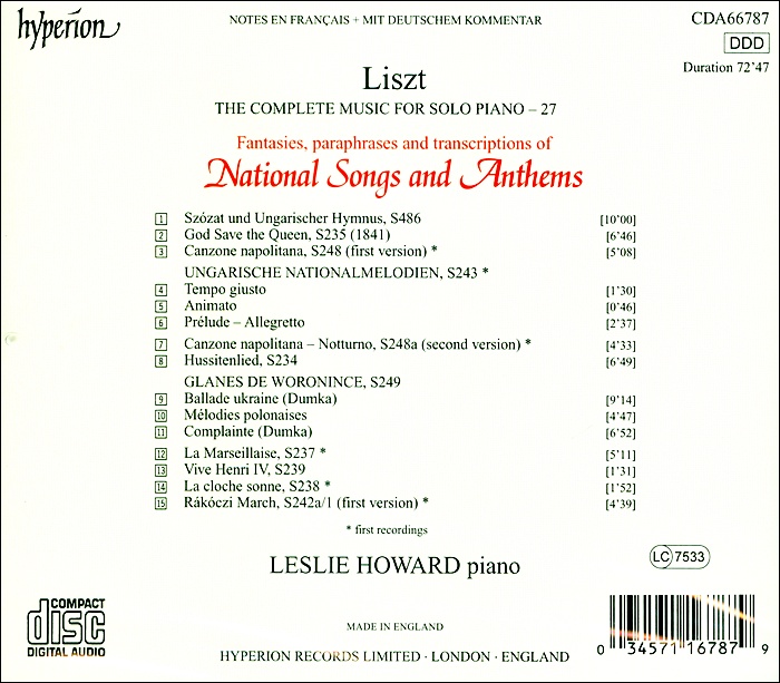 Leslie Howard 리스트: 국가와 찬가들의 편곡 (Liszt: National Songs and Anthems)