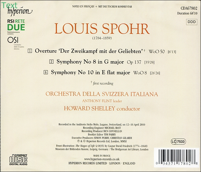 Howard Shelley 루이스 슈포어: 교향곡 8, 10번, 연인과의 결투 서곡 (Louis Spohr: Symphonies, Der Zweikampf Mit Der Geliebten)