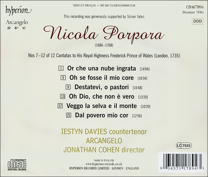 Iestyn Davies 니콜라 포르포라: 알토를 위한 칸타타집 7-12번 (Nicola Porpora: Cantatas for Alto)
