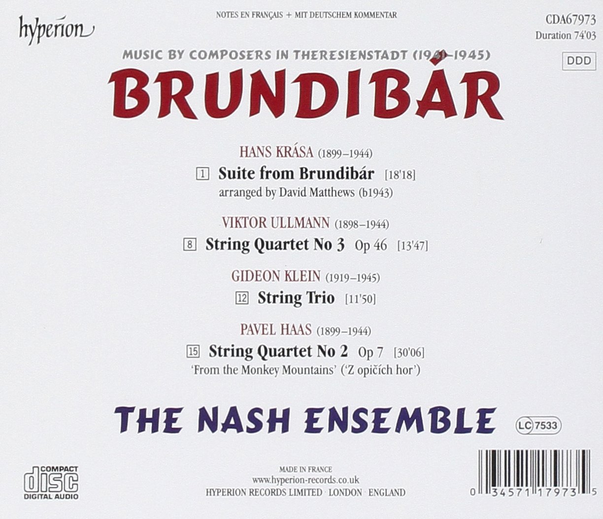 The Nash Ensemble 브룬디바르 - 테레진 수용소의 작곡가들 (Brundibar)