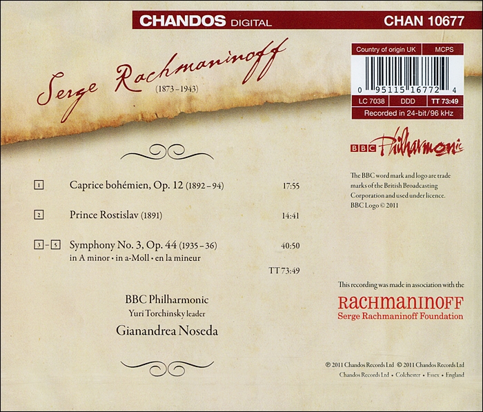 Gianandrea Noseda 노세다의 라흐마니노프 시리즈 6집 - 교향곡 3번 (Rachmaninoff: Symphony Op. 44)