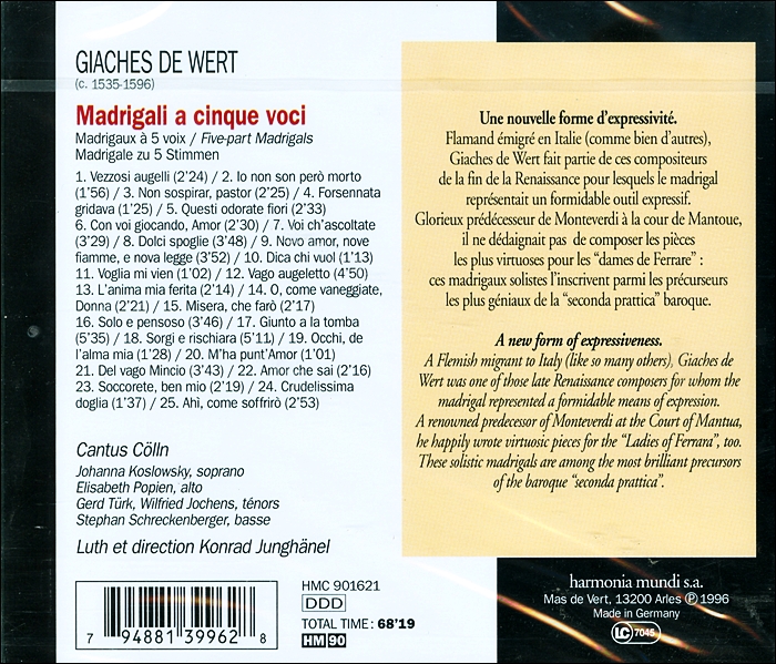 Cantus Colln 지아체스 데 베르트: 마드리갈 (Giaches De Wert: Madrigaux)