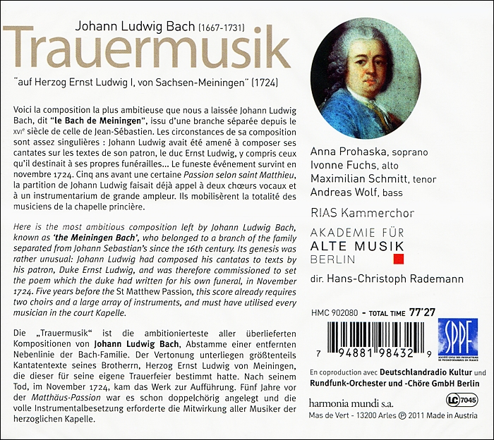 Anna Prohaska 요한 루드비히 바흐: 장송음악 (Ludwig Johann Bach: Trauermusik)