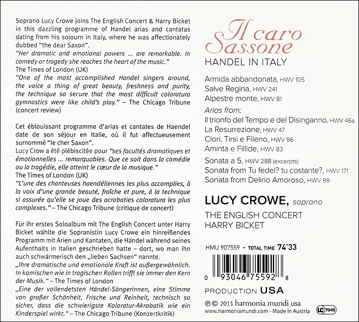 Lucy Crowe 헨델: 아리아집 '사랑받는 독일인‘ (Handel: Il Caro Sassone)