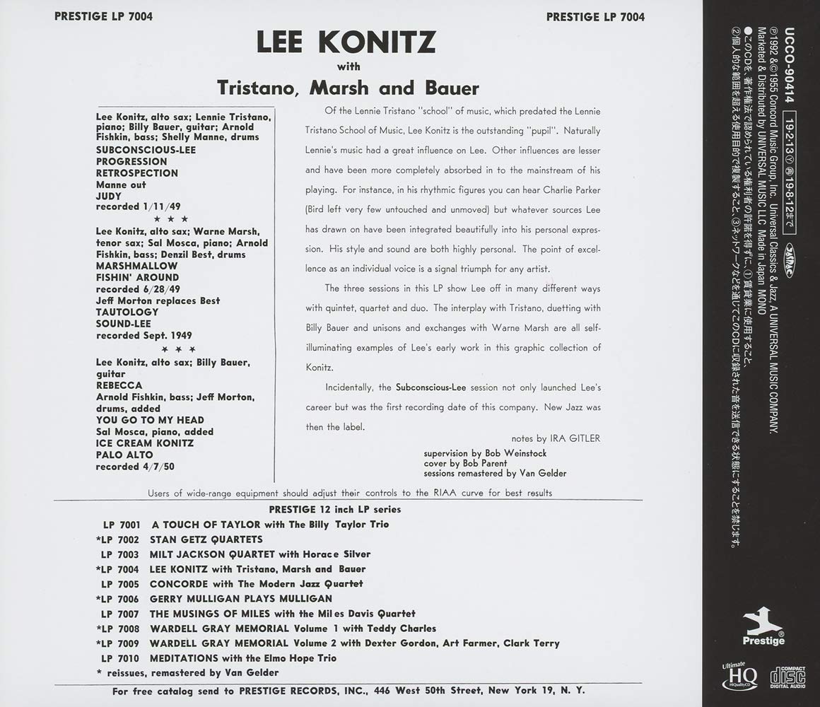Lee Konitz (리 코니츠) - Subconscious-Lee [UHQCD]