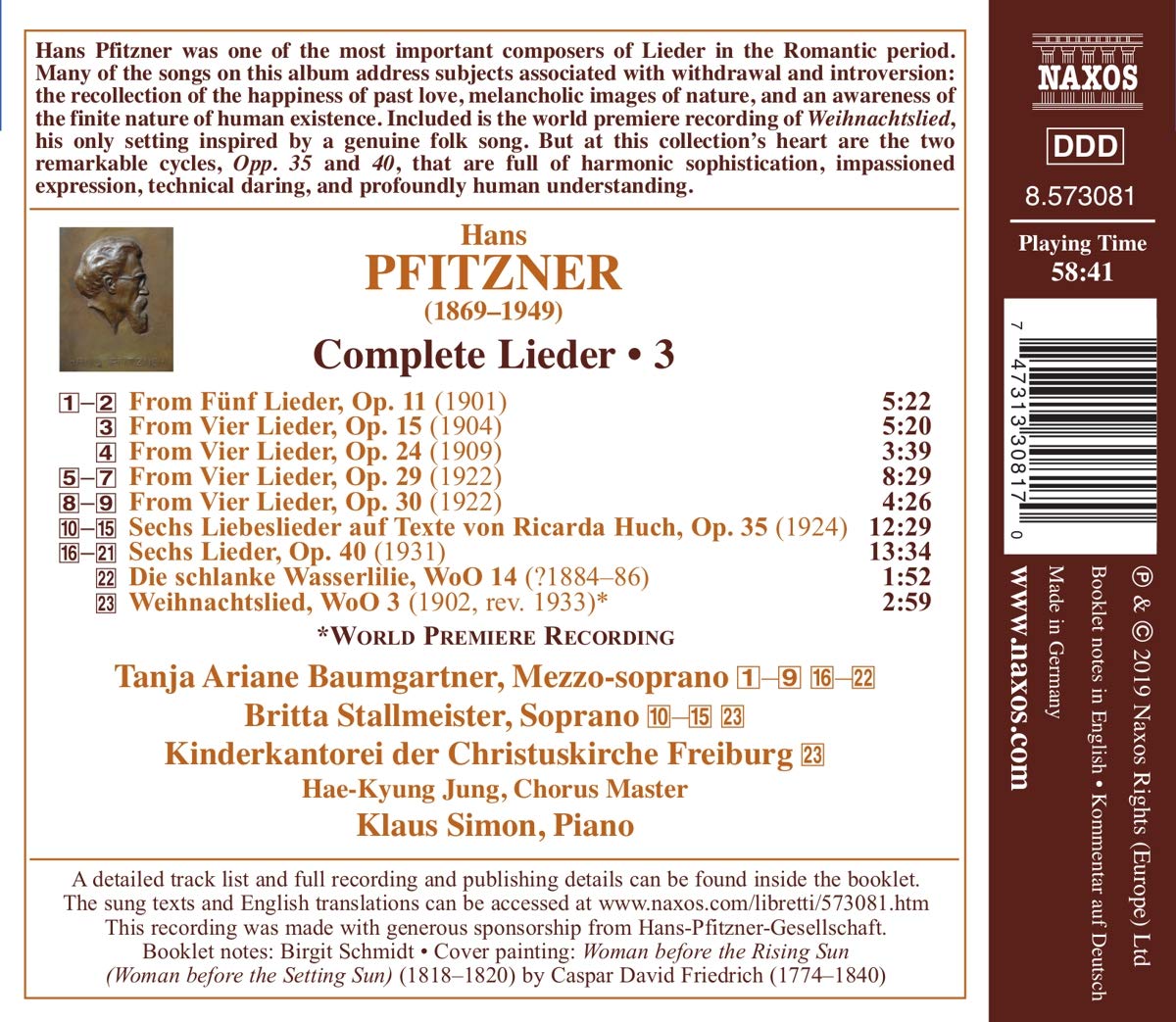 Tanja Ariane Baumgartner 한스 피츠너: 가곡 작품 3집 (Hans Pfitzner: Complete Lieder, Vol. 3)
