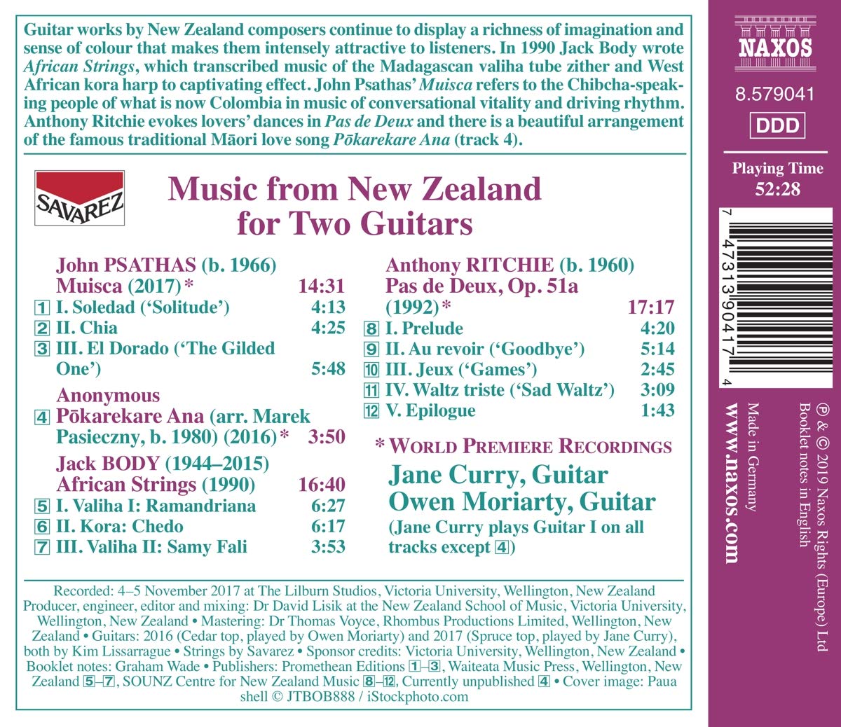 Jane Curry / Owen Moriarty 뉴질랜드 작곡가들의 두 대의 기타를 위한 작품집 (Music from New Zealand for Two Guitars)