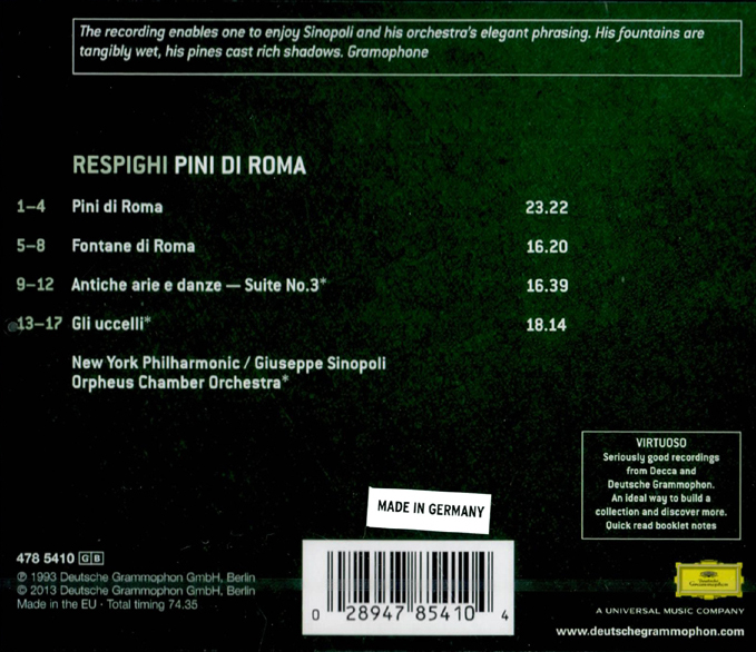 Giuseppe Sinopoli 오토리노 레스피기: 로마의 소나무, 옛 형식의 춤곡과 아리아 (Respighi: Pines of Rome, Ancient Airs and Dances)