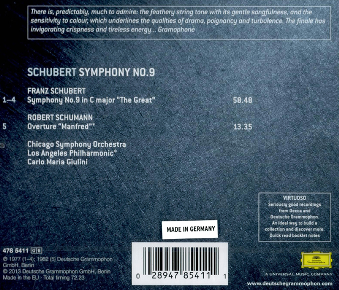 Carlo Maria Giulini 슈베르트: 교향곡 9번 / 슈만: 만프레드 서곡 (Schubert: Symphony D944 / Schumann: Manfred Overture)