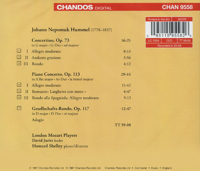 Howard Shelley 훔멜: 피아노 협주곡 (Hummel, J: Concertino in G major Op.73)