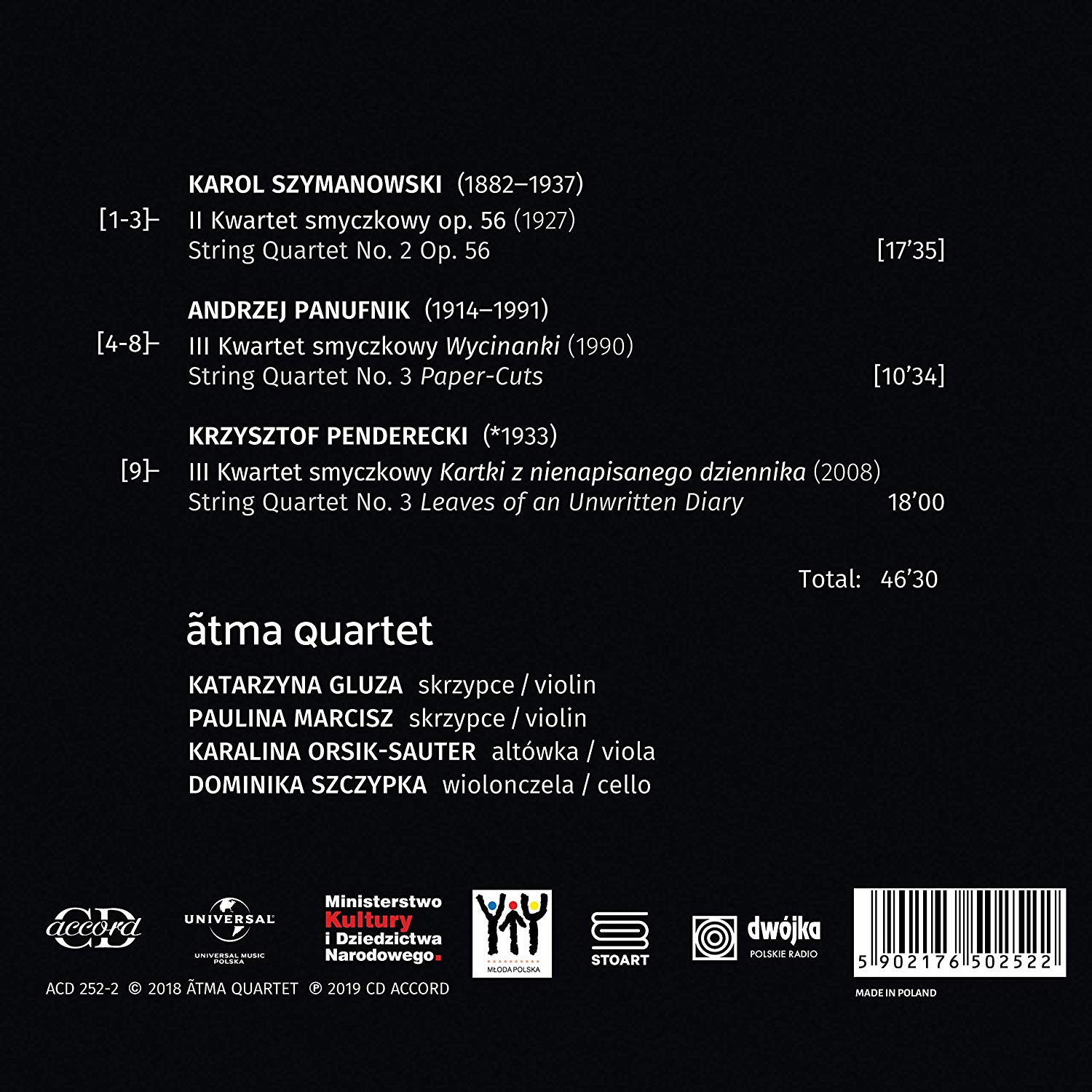 atma Quartet 카롤 시마노프스키 / 안제이 파누프닉 / 크시슈토프 펜데레츠키: 현악사중주 (Szymanowski / Panufnik / Penderecki: String Quartets)