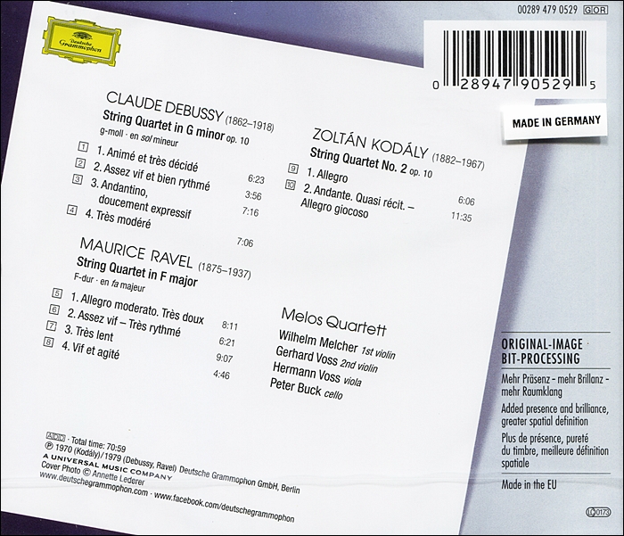 Melos Quartet 드뷔시 / 라벨 / 졸탄 코다이: 현악 사중주 (Debussy / Ravel / Zoltan Kodaly: String Quartets)