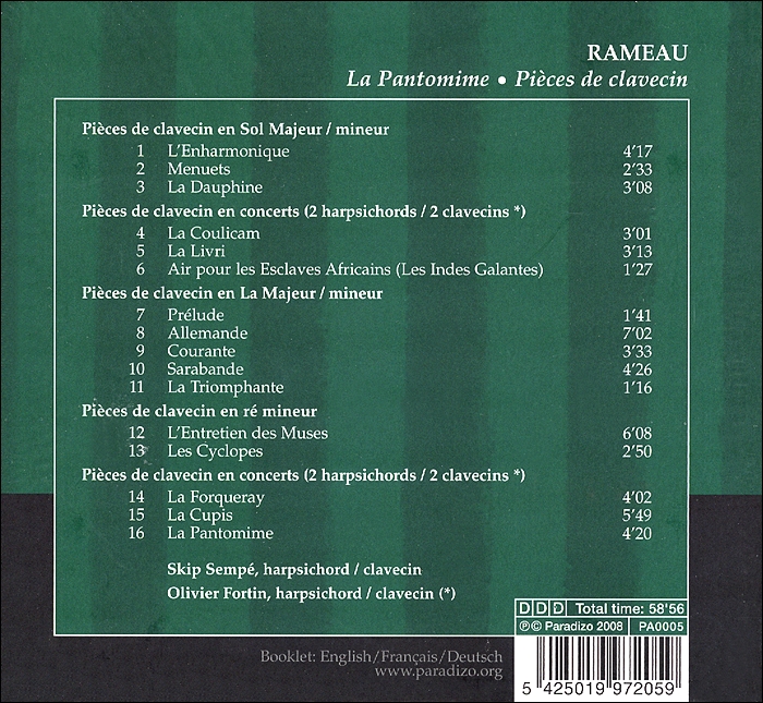 Skip Sempe 라모: 판토마임 - 쳄발로 연주곡 (Rameau: La Pantomime - Pieces de clavecin)