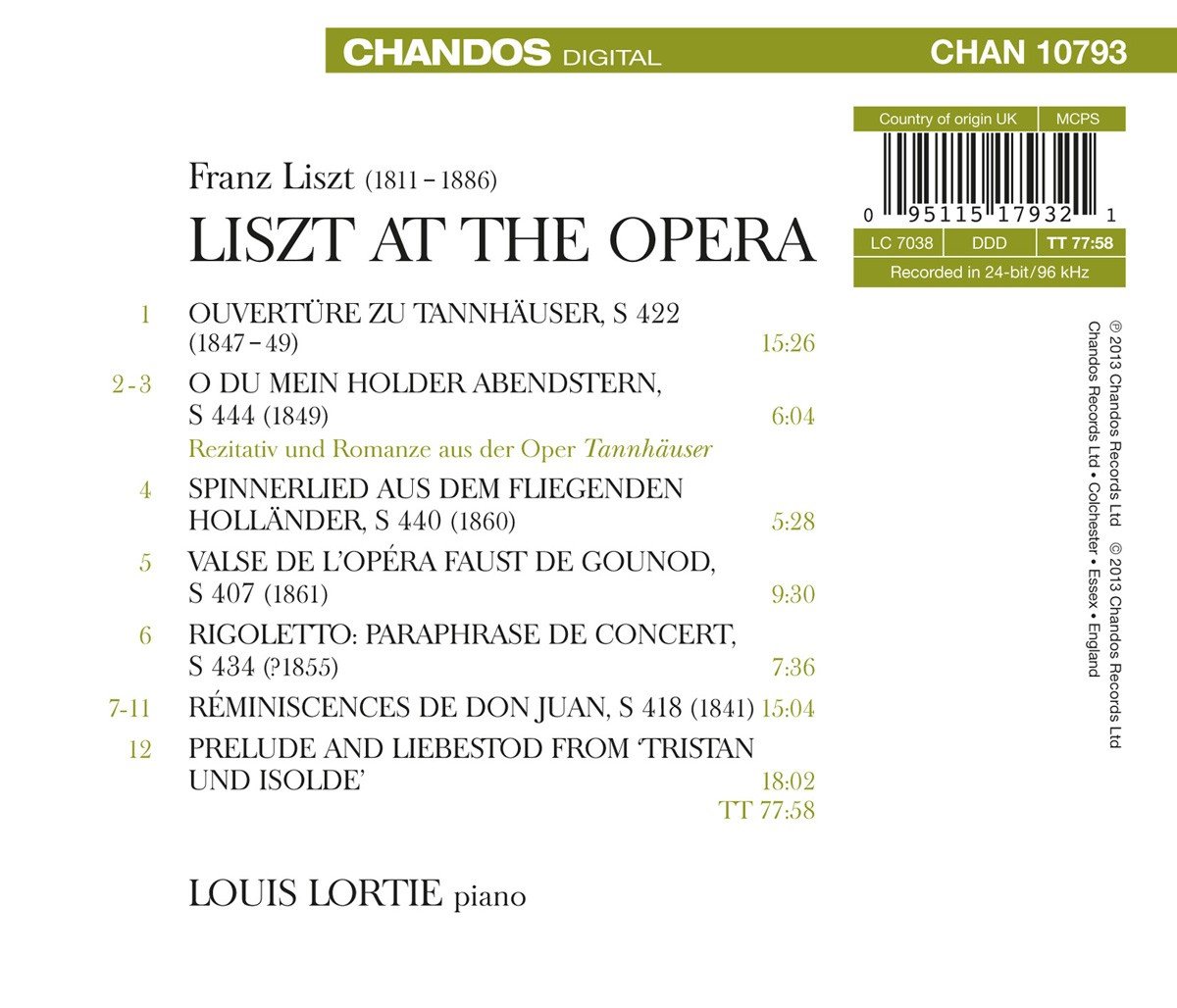 Louis Lortie 리스트 오페라 피아노 편곡집 (Liszt at the Opera)