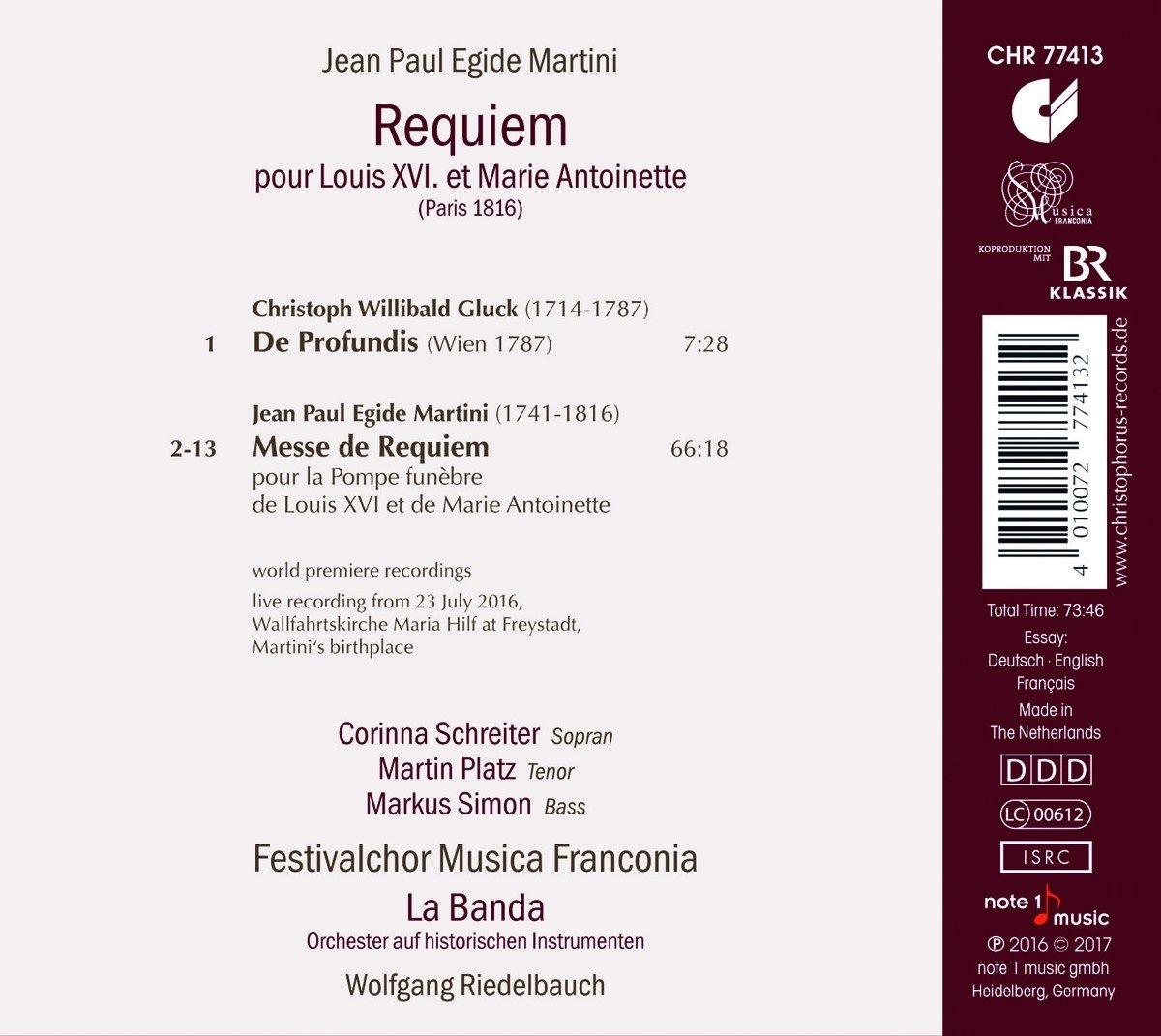 Wolfgang Riedelbauch 장 폴 에지드 마르티니: 루이스 16세와 마리 앙투아네트를위한 레퀴엠 (J. P. Martini: Requiem for Louis XVI & Marie Antoniette)