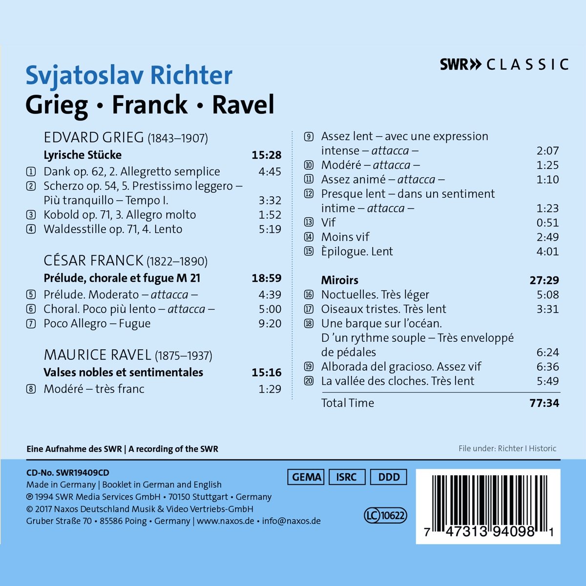 스비아토슬라프 리히터가 연주하는 그리그 / 세자르 프랑크 / 라벨 (Svjatoslav Richter Plays Grieg / Franck / Ravel)