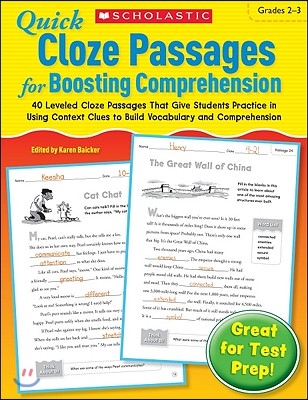 Quick Cloze Passages for Boosting Comprehension, Grades 2-3