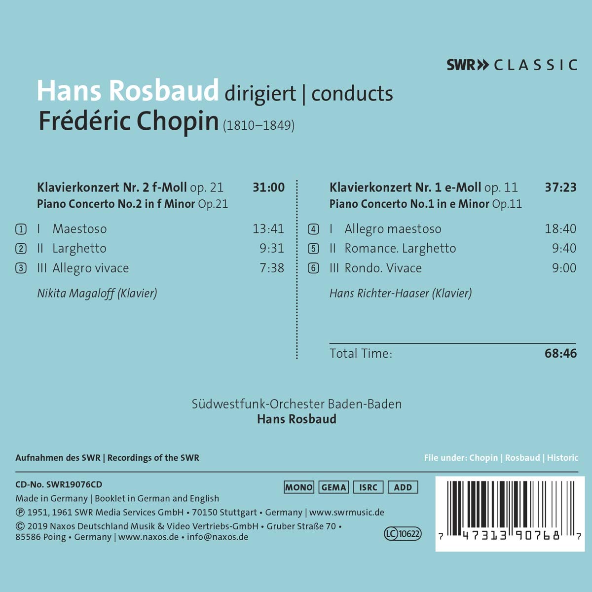 Hans Rosbaud 쇼팽: 피아노 협주곡 1, 2번 (Chopin: Piano Concertos Op. 21, 11)