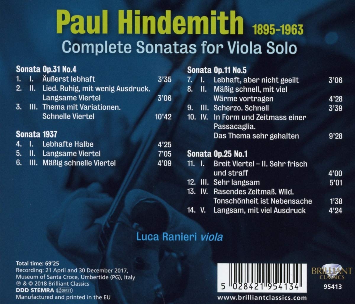 Luca Ranieri 힌데미트: 4개의 비올라 독주 소나타 (Hindemith: 4 Sonatas for Viola Solo)