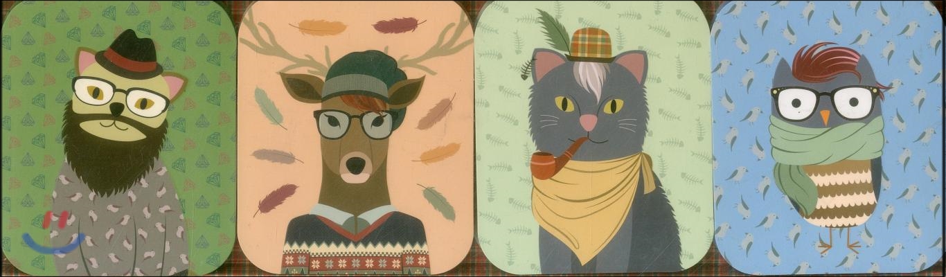 Pocket Note Set of 4 Mini-pads Hipster Animals