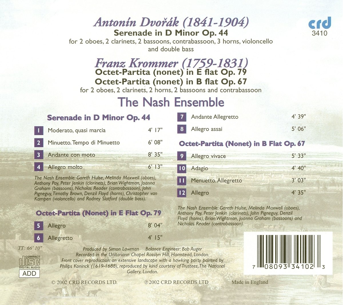 The Nash Ensemble 드보르작: 관악을 위한 세레나데 / 프란츠 크로머: 관악을 위한 파르티타 외 (Dvorak / Franz Krommer: Chamber Music)