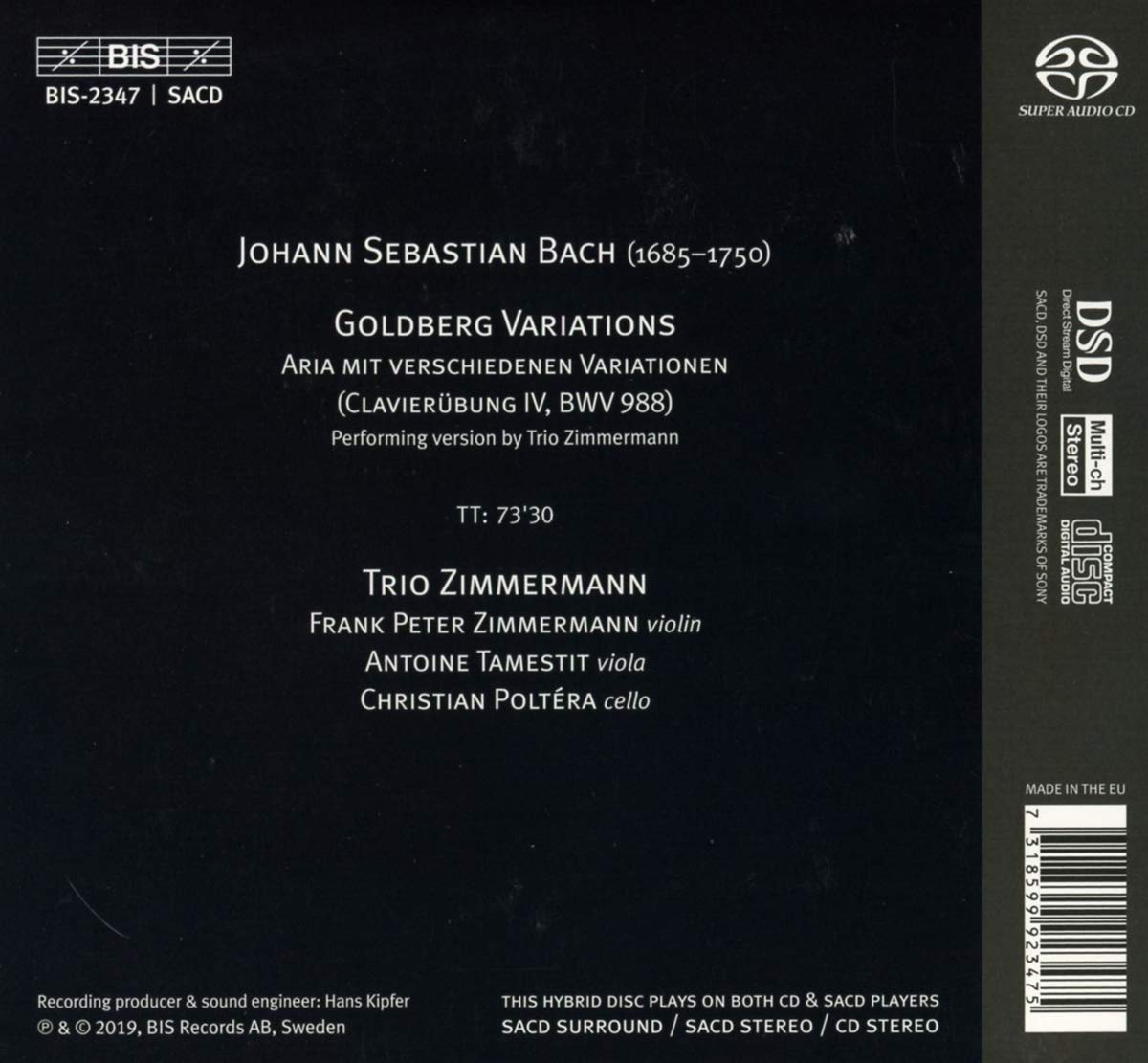 Trio Zimmermann 바흐: 골드베르크 변주곡 [현악 삼중주 버전] (Bach: Goldberg Variations)