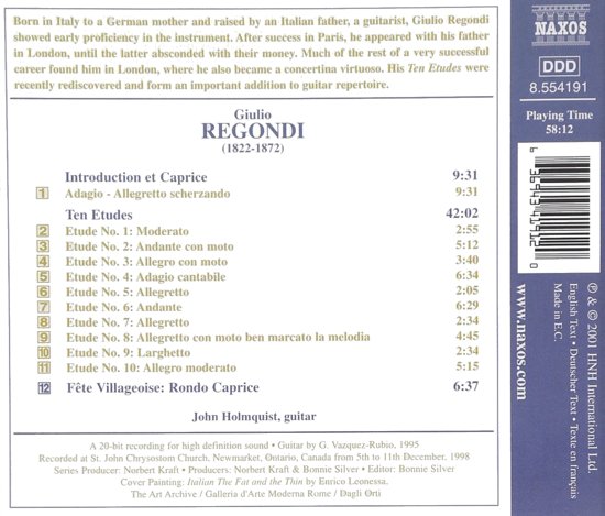 John Holmquist 레곤디: 연습곡, 서주와 카프리스 (Regondi: 10 Etudes, Introduction and Caprice Op.23)