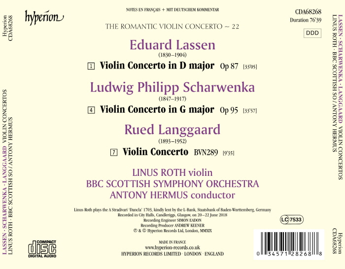 Linus Roth 낭만주의 바이올린 협주곡 22집 - 에두아르드 라센 / 필리프 샤르벤카 / 루에드 랑고르 (The Romantic Violin Concerto Vol.22)