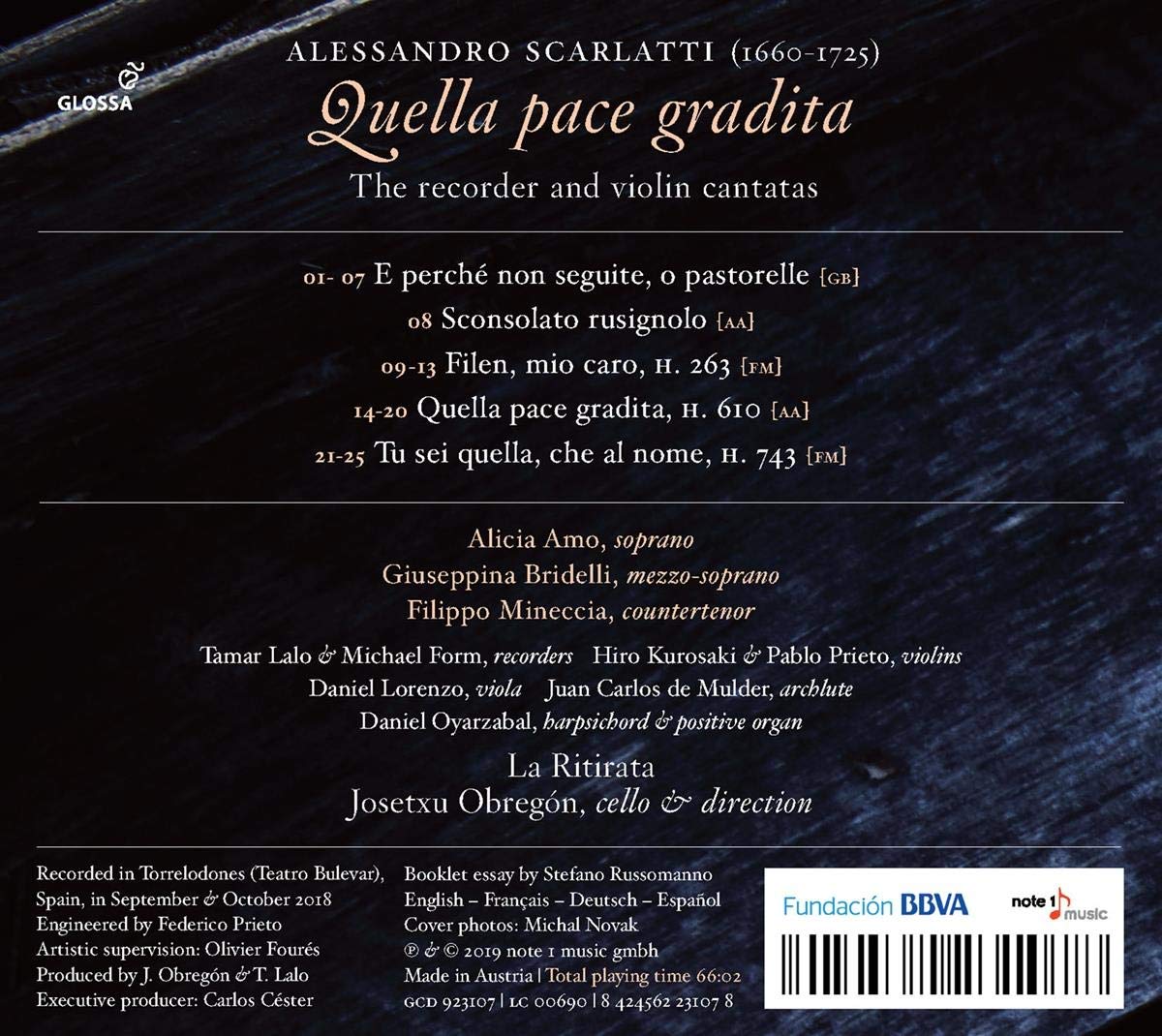 Josetxu Obregon / La Ritirata 알레산드로 스카를라티: 리코더와 바이올린 칸타타 작품집 (Alessandro Scarlatti: Quella pace gradita)